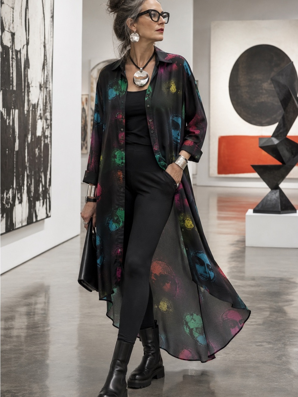Live 4 Truth Large Pop Art Face High Low Shirt Dress Duster Black